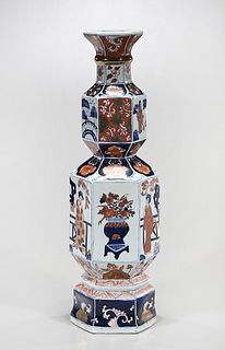 Chinese Blue, Red, and White Porcelain Hexagonal Vase