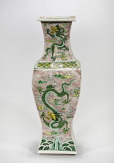 Chinese Enameled Porcelain Four-Faceted Vase