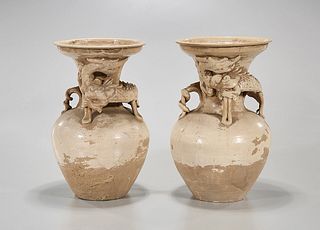 Two Chinese White Glazed Ceramic Vases
