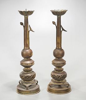Pair Tall Chinese Metal Candlesticks
