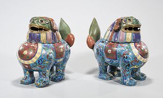 Pair Chinese Cloisonne Beast-Form Censers