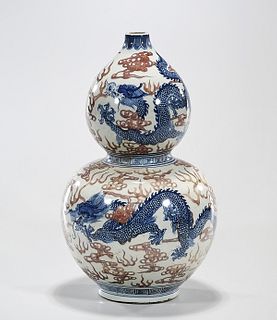 Chinese Red and Blue Porcelain Double Gourd Vase