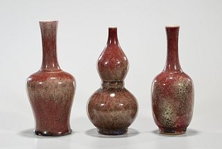 Group of Three Chinese Peach Bloom Vases