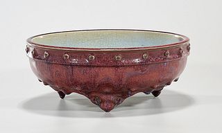 Chinese Flambe Glazed Porcelain Tripod Vessel