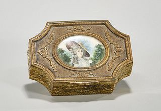 Antique Gilt Metal Box with Miniature Portrait