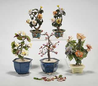 Group of Five Chinese Hardstone Trees
