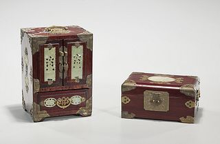 Two Chinese Wood and Hardstone Pieces