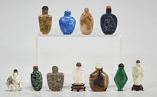 Group of Eleven Various Chinese Hardstone and Mineral Snuff Bottles