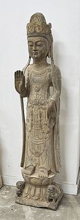Chinese Stone Standing Figure of Guanyin