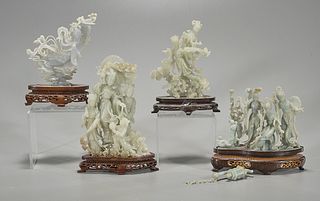 Group of Four Chinese Carved Jade Figural Groups