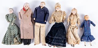 Six German bisque dollhouse dolls