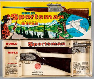 Boxed Hubley Sportsman cap gun rifle, with scope