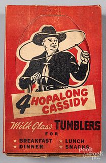 Set of four Hopalong Cassidy milk glass tumblers