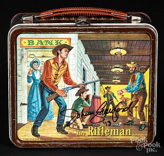 Signed Johnny Crawford The Rifleman tin lunch box