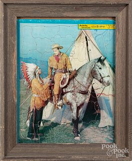Group of framed western theme puzzles