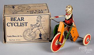 Boxed Marx tin lithograph wind-up Bear Cyclist