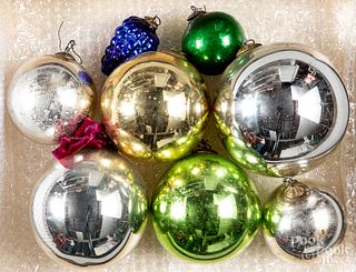 Eight Kugel Christmas ornaments