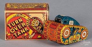Boxed Marx tin lithograph wind-up Turnover Tank