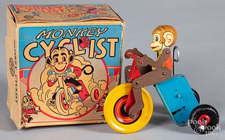 Boxed Marx tin lithograph wind-up Monkey Cyclist