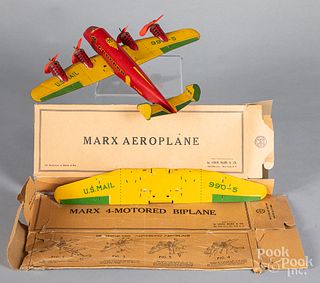 Boxed Marx tin lithograph wind-up plane