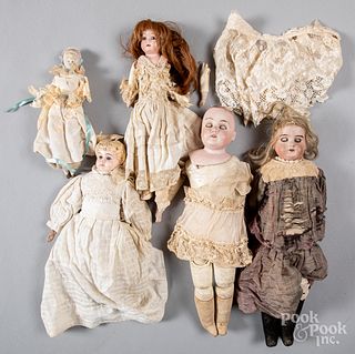 Five German bisque head dolls