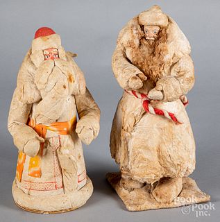 Two Russian cotton batting Santa Claus figures