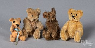 Four miniature mohair teddy bears