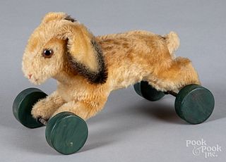 Steiff mohair running rabbit pull toy