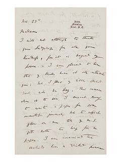 DARWIN, Charles (1809-1882). Autograph letter signed ("Charles Darwin") to Lady Dorothy Fanny Nevill ("Madam"), Down, Bromley, Kent, 27 November [1861