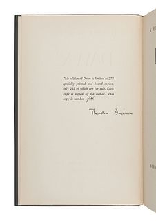 DREISER, Theodore (1871-1945). Dawn. A History of Myself. New York: Horace Liveright, Inc., 1931.