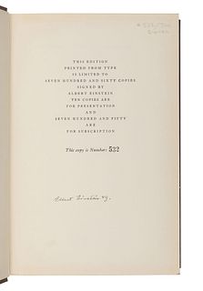 EINSTEIN, Albert (1879-1955). Albert Einstein: Philosopher-Scientist. Edited by Paul Arthur Schilpp. Evanston: Library of Living Philosophers, 1949.