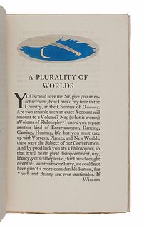 [FINE PRESS & LIVRE D'ARTISTE]. -- [NONESUCH PRESS]. FONTENELLE, Bernard le Bovier de (1657-1757). A Plurality of Worlds. London: The Nonesuch Press, 