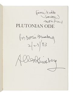 GINSBERG, Allen (1926-1997). Plutonian Ode and Other Poems. San Francisco: City Lights Bookstore, 1982.