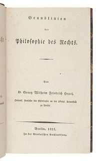 HEGEL, Georg Wilhelm Friedrich (1770-1831). Grundlinien der Philosophie des Rechts. Berlin: Nicolaischen Buchhandlung, 1821. 