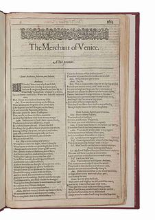 SHAKESPEARE, William (1564-1616). The Merchant of Venice [Extracted from the First Folio]. [London: Isaac Jaggard..., 1623].