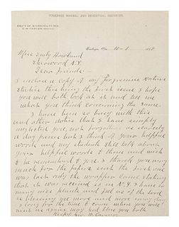 CARVER, George Washington (1860s-1943). Autograph letter signed ("Geo. W. Carver"), as Director of the Department of Agriculture at Tuskegee Institute