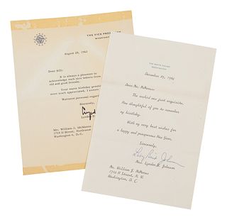JOHNSON, Lyndon B. (1908-1973). Typed letter signed ("Lyndon"), as Vice President, to William J. McManus. Washington D.C., 28 April 1963. 1 page, 8vo,