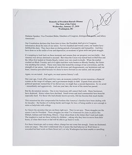 OBAMA, Barack. Duplicated typescript of his State of the Union Address, delivered on January 27, 2010. [N.d.]. 13 pp., 4to. SIGNED BY OBAMA at head of