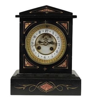 French Black Marble Mantle Clock, Circa 1880