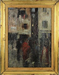 19th C European Market Place, Oil on Canvas
