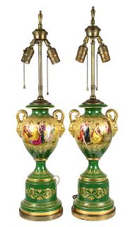 19th C Pair of Royal Vienna Austrian Lamps