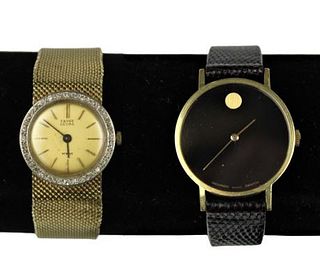 (2) Vintage Favre Leuba and Movado Gold Watches