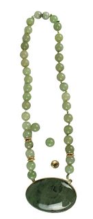 14k Yellow Gold & Jade Pendant Necklace, As Is