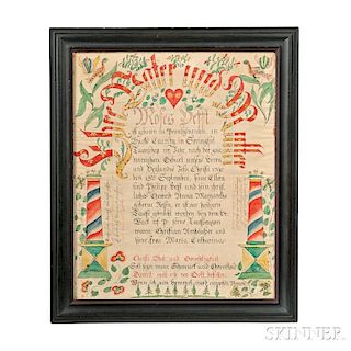 Birth Certificate Fraktur by the "Ehre Vater" Artist (Berks County, act. 1782-1828)