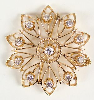 14k Gold Brooch-Pendant with 1 carat diamonds