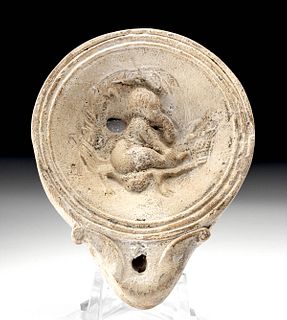 Roman Pottery Oil Lamp w/ Bacchus