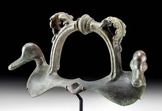Fine / Impressive Roman Bronze Handle w/ Ducks
