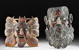20th C. Mexican Guerrero Copper Dance Masks (2)