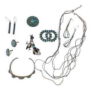 Sterling Turquoise Inlay Gemstone Jewelry Lot 