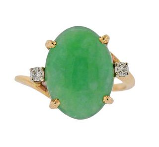 14k Gold Jade Diamond Ring 